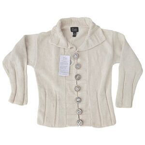 Coastal Grandma Cottage Core PURE handknit Ladies S/M Chunky Knit Sweater